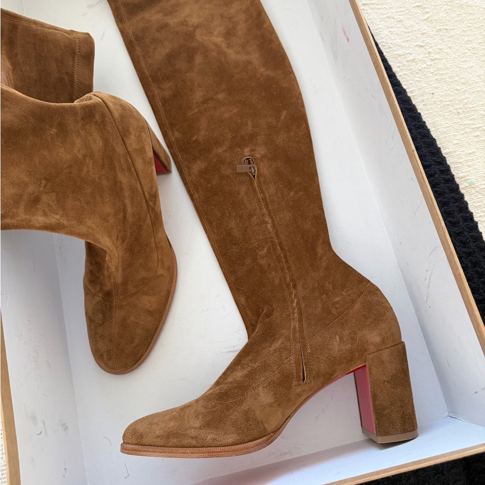 Christian Louboutin brown suede knee boot